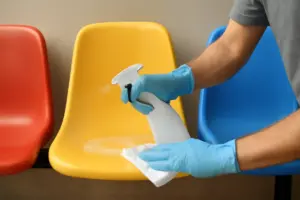Sanificare le superfici in plastica colorata: l’accorgimento fondamentale che evita lo scolorimento